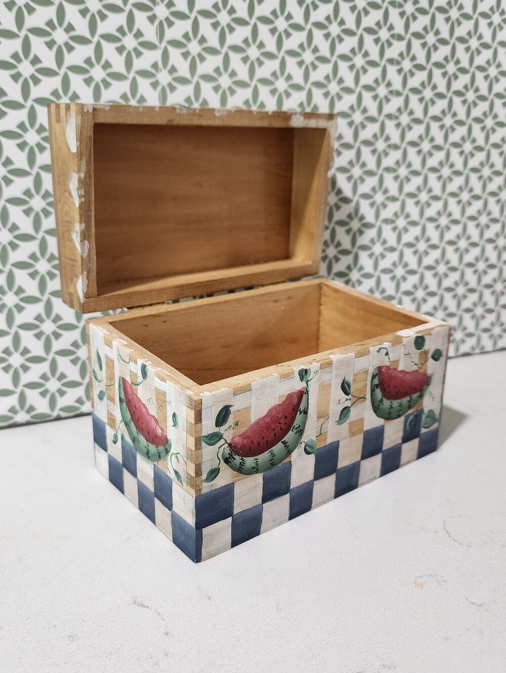 Hand Painted Recipe Box With Red Watermelons